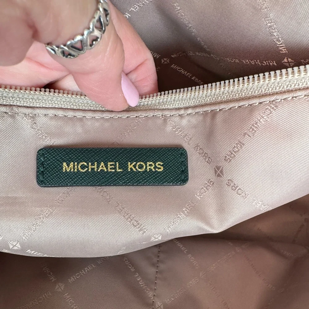 MICHAEL KORS Large Hunter Green Saffiano Leather Shoulder Tote Bag